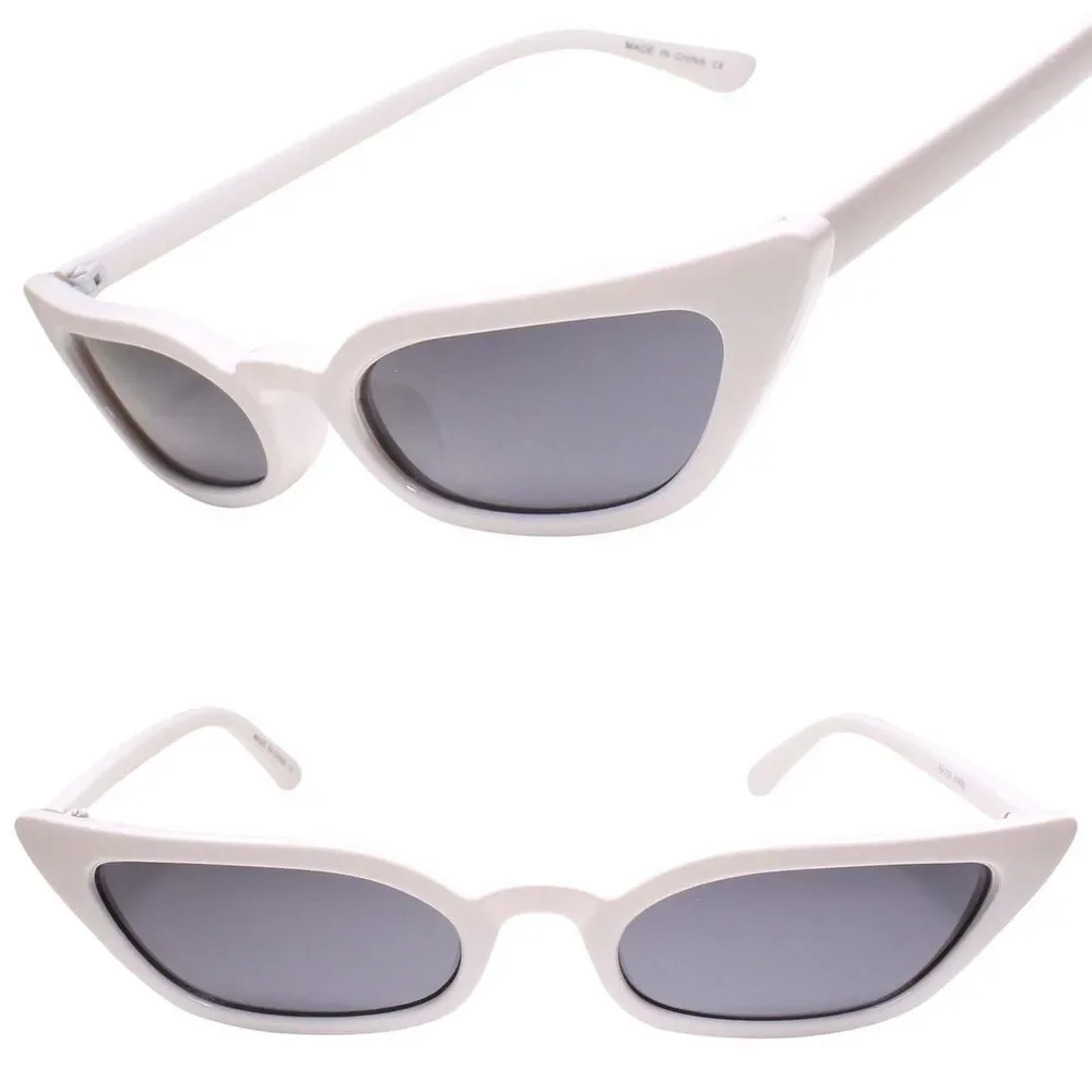 Classic Vintage Retro Rockabilly 80s 90s Fashion Womens Cat Eye White Sunglasses